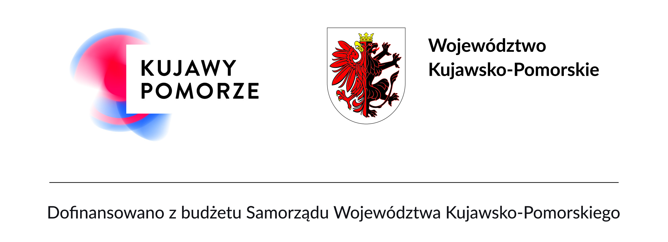 Logotyp Kujawy Pomorze, Logotyp Województwo Kujawsko-Pomorskie, zapis Dofinansowano z budżetu Województwa Kujawsko-Pomorskiego