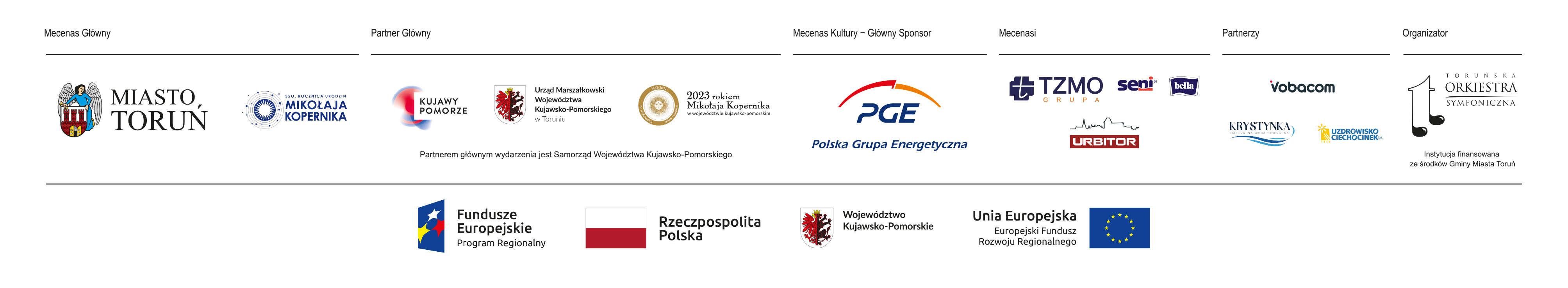 Logotypy mecenasów, sponsorów, partnerów 27. Międzynarodowego Festiwalu Nova Muzyka i Architektura / Toruń, kujawsko-pomorskie, 2023