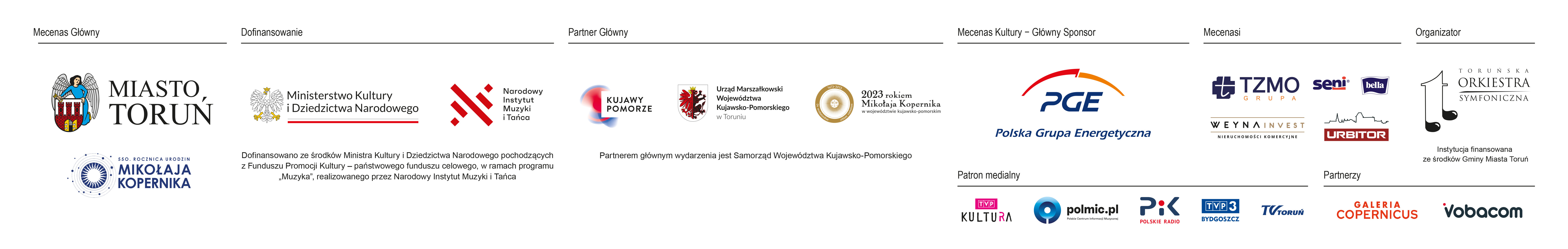 Logotypy mecenasów, sponsorów, partnerów 27. Międzynarodowego Festiwalu Nova Muzyka i Architektura / Toruń, kujawsko-pomorskie, 2023