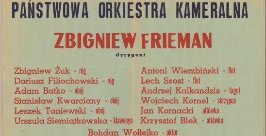 plakat koncertu Państwowej Orkiestry Kameralnej 