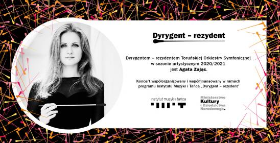 grafika przedstawiająca kobietę z batutą oraz zapisy dotyczące programu Dyrygent-rezydent