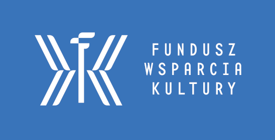 Logo Funduszu Wsparcia Kultury - biały napis na niebieskim tle
