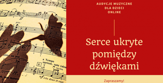 cień róży na tle nut i tytuł wydarzenia na czerwonym tle