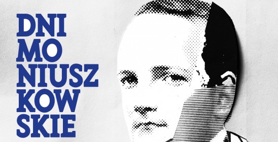szara grafika z popiersiem Stanisława Moniuszki i informacje o Dniach Moniuszkowskich 2019