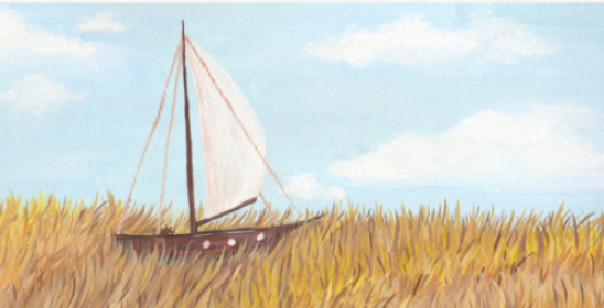łódka na pożółkniętej trawie