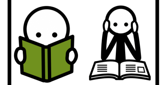 grafika dwóch ludzików czytających książki