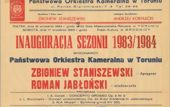 Plakat - Inauguracja sezonu 1983/1984 - Koncerty w Toruniu i Brodnicy w dniach 16-17 września 1983 roku