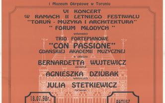 Plakat - IV Koncert w ramach II Letniego Festiwalu Toruń - Muzyka i Architektura w dniu 18 lipca 1998 roku