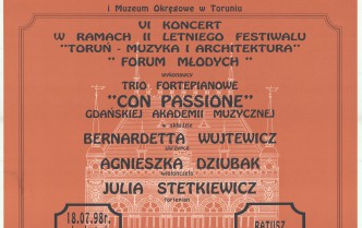 Plakat - VI Koncert w ramach II Letniego Festiwalu Toruń - Muzyka i Architektura w dniu 18 lipca 1998 roku