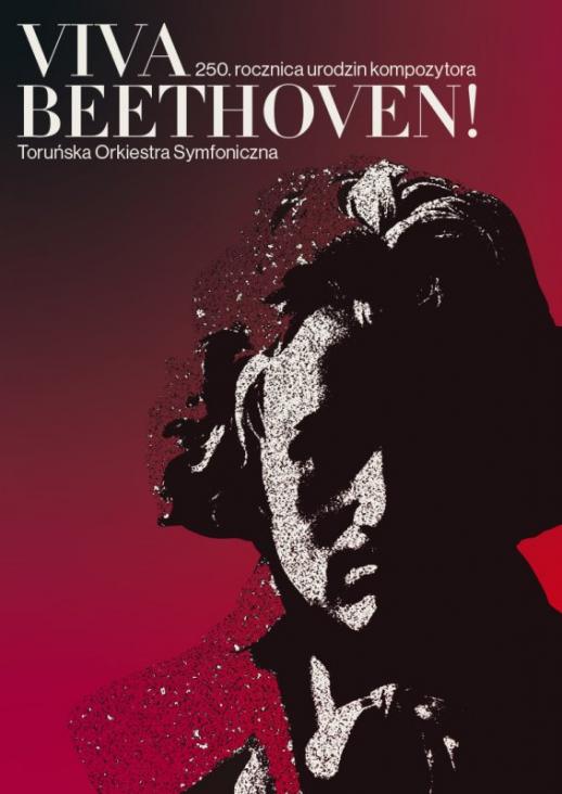 a bust of Ludwig van Beethoven on a red background promoting the Viva Beethoven Festival! - the 250th anniversary of the composer's birth