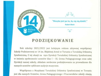 Podziękowanie SP 14 Podziękowanie